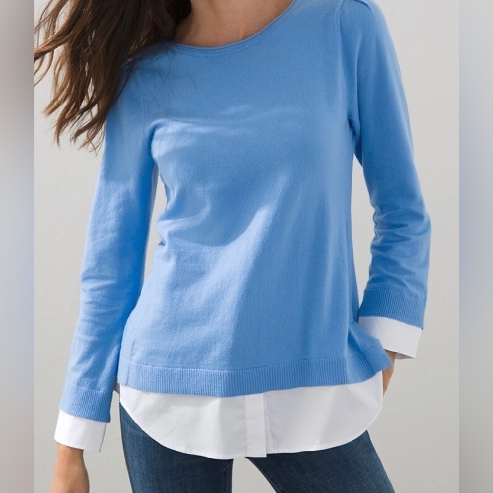 Chico's Woven Shirt Detail Knit Sweater Sz 0 (S)